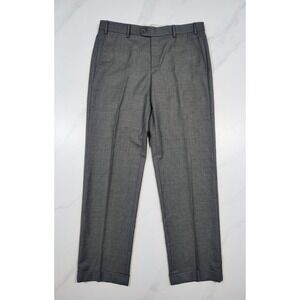 Zanella Pants Mens 34x31 Gray Dress Cuffed Wool Check Flat Front Made In Italy